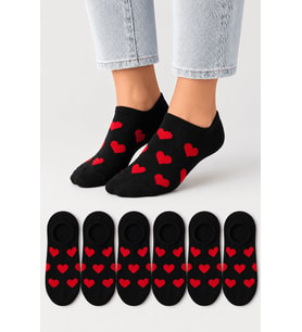 Kadın Dikişsiz Soft Pamuk Kalp Desenli 6'lı Sneakers Çorap