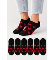 Kadın Dikişsiz Soft Pamuk Kalp Desenli 6'lı Sneakers Çorap