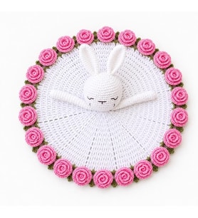 Luna Tavşan Pembe Gül Bahçesi Uyku Arkadaşı Amigurumi Organik Oyuncak