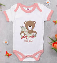 BK Kids Kişiye Özel Pembe Bebek Body Zıbın - Model 136