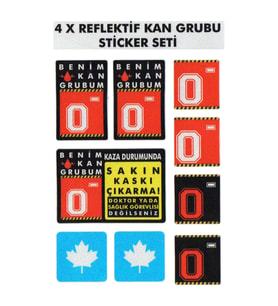Çınar Extreme® 0 Rh- (Negatif) Kaskımı Çıkartma Yazılı 7 Parçalı Reflektif Kan G