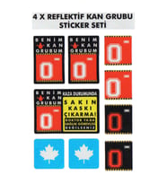 Çınar Extreme® 0 Rh- (Negatif) Kaskımı Çıkartma Yazılı 7 Parçalı Reflektif Kan G