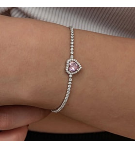 Gümüş Pembe Taşlı Kalpli Su Yolu Bileklik