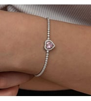 Gümüş Pembe Taşlı Kalpli Su Yolu Bileklik