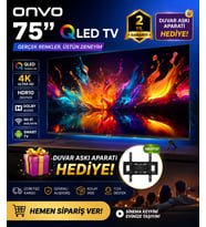 Onvo 75” QLED 4K Ultra Hd Smart Google Tv HDR10 Dolby Audio Wi-Fi Duvar Askı Aparatı Hediyeli