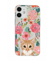 Iphone 12 Uyumlu Kedi ve Çiçek Desenli Şeffaf Telefon Kılıfı