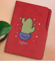 BK Gift Kişiye Özel Kaktüs Tasarımlı Kırmızı Termo Deri Not Defteri 15x21cm-4