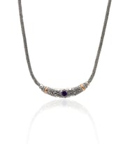 Ametist Taşlı 925 Ayar Saf Gümüş Hasır Zincir Unisex Kolye 201023657