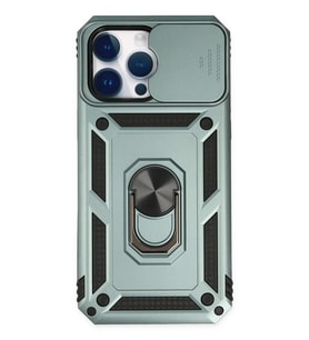 Newface Apple iPhone 14 Pro Max Kılıf Pars Lens Yüzüklü Silikon - Yeşil