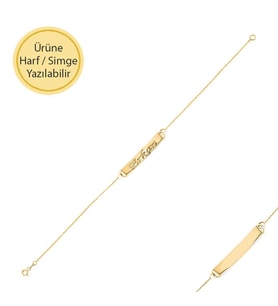 14k Sade Altın Plaka Bar Bileklik