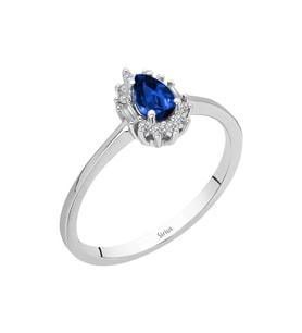 Sirius Baget Pırlanta ve Damla Safir Taşlı Modern Yüzük 0717R0305