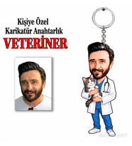 Fotoğraftan Kişiye Özel Kişiye Veteriner Karikatür Anahtarlık Karikatürlü 8 cm MDF Anahtarlık - Kişiye Veteriner Karikatür Anahtarlık Hediyesi Sağlık ve Bilim Çalışanı Hediyesi