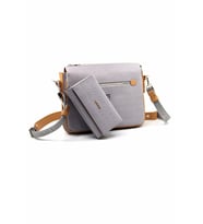 Just Polo Kadın 3 Bölmeli Ayarlanabilir Uzun Askılı Postacı Çanta ve Cüzdan Kombini PBU4013-1003 (Gri)