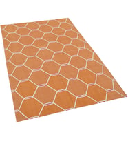 Turuncu Kiremit Geometrik Desenli Modern El Dokuma Kilim Salon Mutfak Yatak Odası