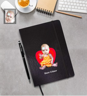 Kişiye Özel Kız Bebek Karikatürlü Siyah Defter Kalem Hediye Seti  Model-1