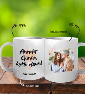 Kişiye Özel Fotoğraflı ve Mesajlı Demet Çiçek Tasarımlı Anne Temalı Kupa Bardak