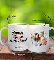 Kişiye Özel Fotoğraflı ve Mesajlı Demet Çiçek Tasarımlı Anne Temalı Kupa Bardak