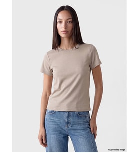LCW EVERYDAY Bej Bisiklet Yaka Soft Touch Kadın Tişört