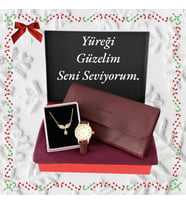 Kadın Bordo Kol Saati-Cüzdan-Penye Şal- Çelik Kolye