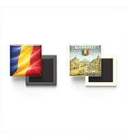 Buzdolap Magnetleri - Romanya Bayrağı ve Bükreş Retro Tema - 2'li Set Magneti