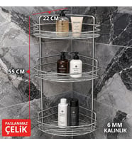 Banyo Köşeliği Banyo Rafı Paslanmaz Banyo Köşe Duş Rafı 3 Lü Metal Köşe Raf