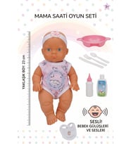 Sesli ve Gülen Oyuncak Bebek Mama Saati Seti - Aksesuarlı 23 cm