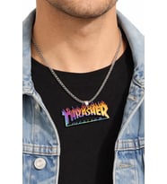 Unisex Paslanmaz Çelik Thrasher Yazılı Renkli Alev Desenli Kolye