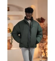 Oversize (Bol Kesim) Dik Yaka Fermuar Kapamalı Şişme Mont