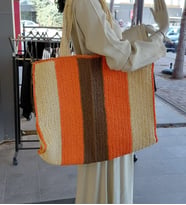 El Örgüsü Hasır Çanta, Oversize Plaj Çantası, Massimo Çanta, 45*60 cm