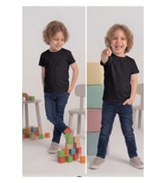 Çocuk T-shirt 2'li Paket Siyah Pamuklu Likralı Tişört