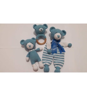 Ayıcıklı Uyku Arkadaşı ve Çıngırak Amigurumi Organik Oyuncak
