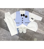 FURYA KİDS Kabeli Erkek Bebek Mevlütlük Kıyafeti Hediyelik Eldivenli Patikli Erkek Mevlütlük (Mavi)