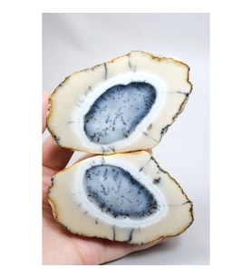 Dendritik Opal Çifti - Mavi ve Krem Merlinite Cilalanmış Taşlar, 368g