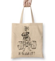 Pug Bodybuilder Köpek Bez Çanta Uzun Saplı