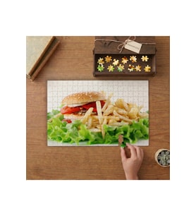 Hamburge - Patates - Yemek Görselleri Tasarımı 240 parça Ahşap Puzzle Ahşap Kutuda MP01630