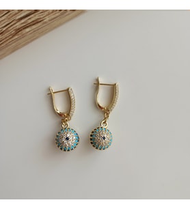 Lente Aksesuar Xuping Gold Zirkon Taşlı Nazar Boncuğu Top Küpe