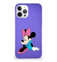 Apple iPhone 12 Pro Max Soft Premier Kapak Minnie Mouse-E Tasarımlı Silikon Kılıf - Mor (Şeffaf)