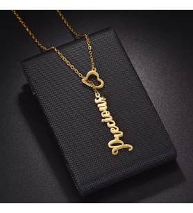 Kişiye Özel 925 Ayar Gümüş Şık Sallantılı Kalp İsim Kolye (Gold)