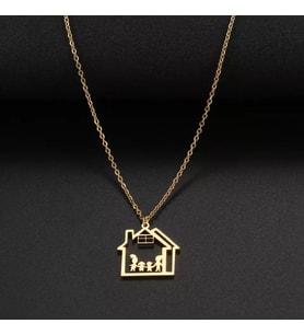 Kişiye Özel 925 Ayar Gümüş Ev Model Aile Kolye (Gold)
