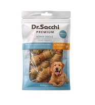 Dr.Sacchi Premium Tavuk Sargılı Doğal Düğüm Kemik Tahılsız Köpek Ödülü 2'' (8'li) 100 Gr (Krem)