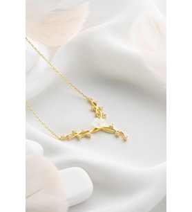 925 Ayar Gümüş Gold Kaplama Manolya Çiçeği Sarmaşık Model Kolye