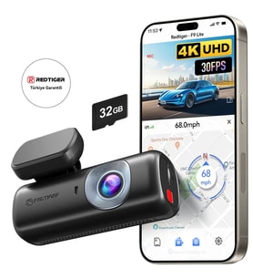 Redtiger F9 Lite 4K Araç İçi Kamera Adas WiFi GPS Gece Görüşü 32gb Hafıza Kartı (Redtiger Türkiye Garantili) (Siyah)