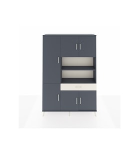Arges Dolap 10 Raflı Tek Çekmeceli 6 Kapaklı 132x30x195 Antrasit-Antrasit/Aytaşı