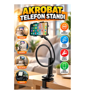 Mandallı Esnek Spiral Telefon Tutucu – Masa, Yatak, Koltuk ve Araç İçin