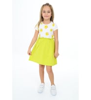Toontoy Kız Çocuk Eteği Garnili Çiçek  Baskılı Elbise (Yeşil)