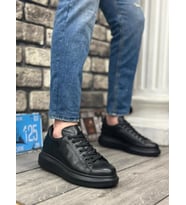 BA0547 BOA Kalın Yüksek Taban Siyah Bağcıklı Spor Erkek Ayakkabı (Çok Renkli)
