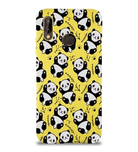Huawei P 20 Lite Uyumlu Lansman Kılıf Panda Tasarımlı İçi Kadife Kapak-Sarı (Şeffaf)