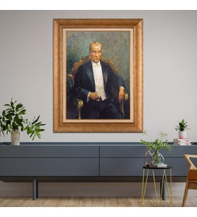 Altın Varaklı Çerçeveli Paspartulu Atatürk Tablo DC0883 (Gold)