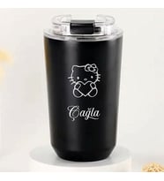 Kişiye Özel Retro Stil 240ml Vakumlu Isı Korumalı Hello Kitty Baskılı Termos Kupa (Siyah)