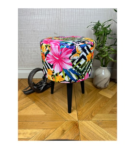 Pembe Çiçekli Puf Oturan Bench Tabure